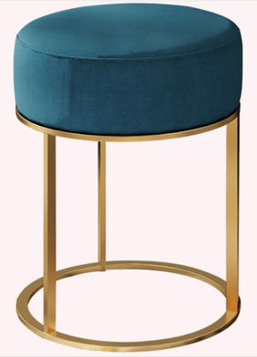 Blue Fabric Upholstered Stool Round Minimalist Pastoral Style ODM