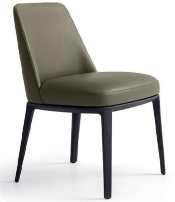 Wearproof Cream Leather Dining Room Chairs With Black Legs