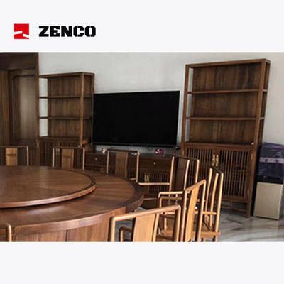 Solid Wood Chinese Style Dining Set with Rotating Table 12 Chairs and 2 Wine Cabinets