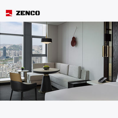 Modern and comfortable hotel bedroom furniture set with solid wood and leather