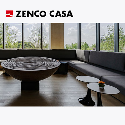Hotel Leisure Furniture Fixed Multi Person Sofa Wabi Sabi Style Wooden Pillar Coffee Table
