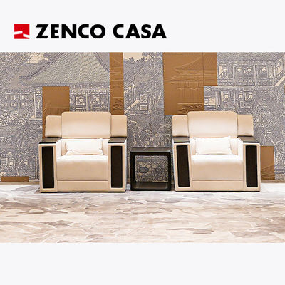 Hotel VIP Reception Room Furniture Set Includes A White Armchair And A Solid Wood Coffee Table