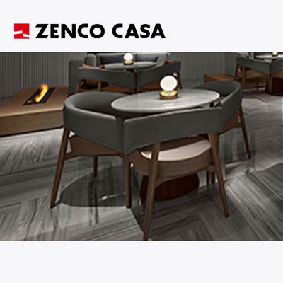 Hotel Leisure Furniture Set With Marble Round Table And Leather Lounge Chairs