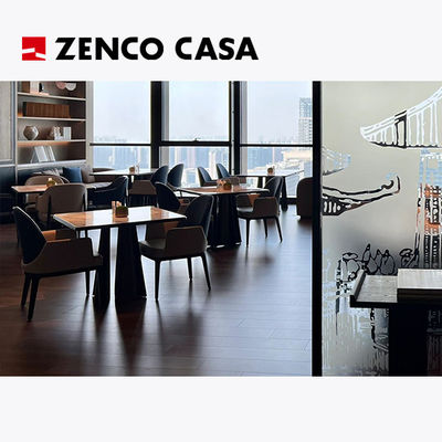 Luxury Hotel Restaurant Furniture Including Solid Wood Square Tables And Leather Dining Chairs