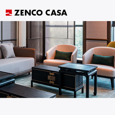 The Hotel Leisure Area Furniture Includes An L-Shaped Sofa, A Coffee Table, And A Seating Area