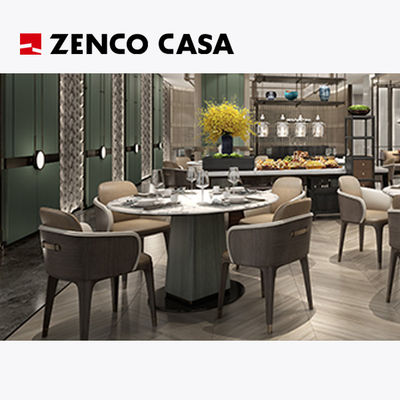 Hotel Restaurant Furniture Set Includes Leather Dining Chair And Marble Round Dining Table