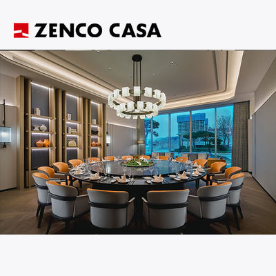 Glossy Hotel Restaurant Furniture Including Electric Dining Table And Leather Dining Chairs