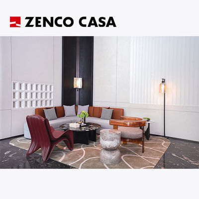 Hotel Lobby Furnitures Including L-Shaped Sofa And Red Glass Steel Shaped Single Chair