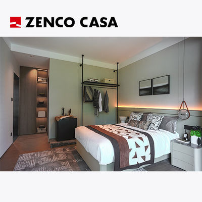 Light Luxury Apartment Bedroom Set With Solid Wood Bed And Leather Nightstand